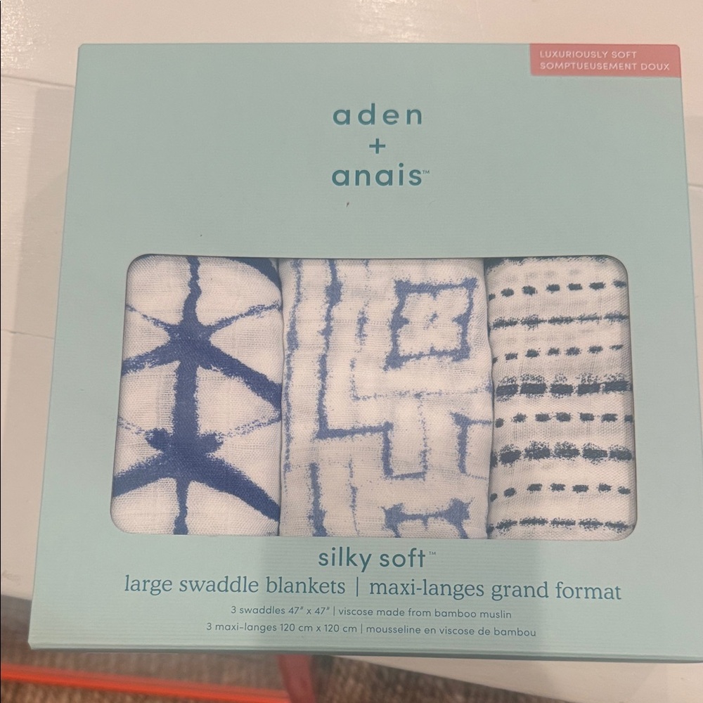 aden + anais Silky Soft Swaddle Blankets - Blue and White Patterns